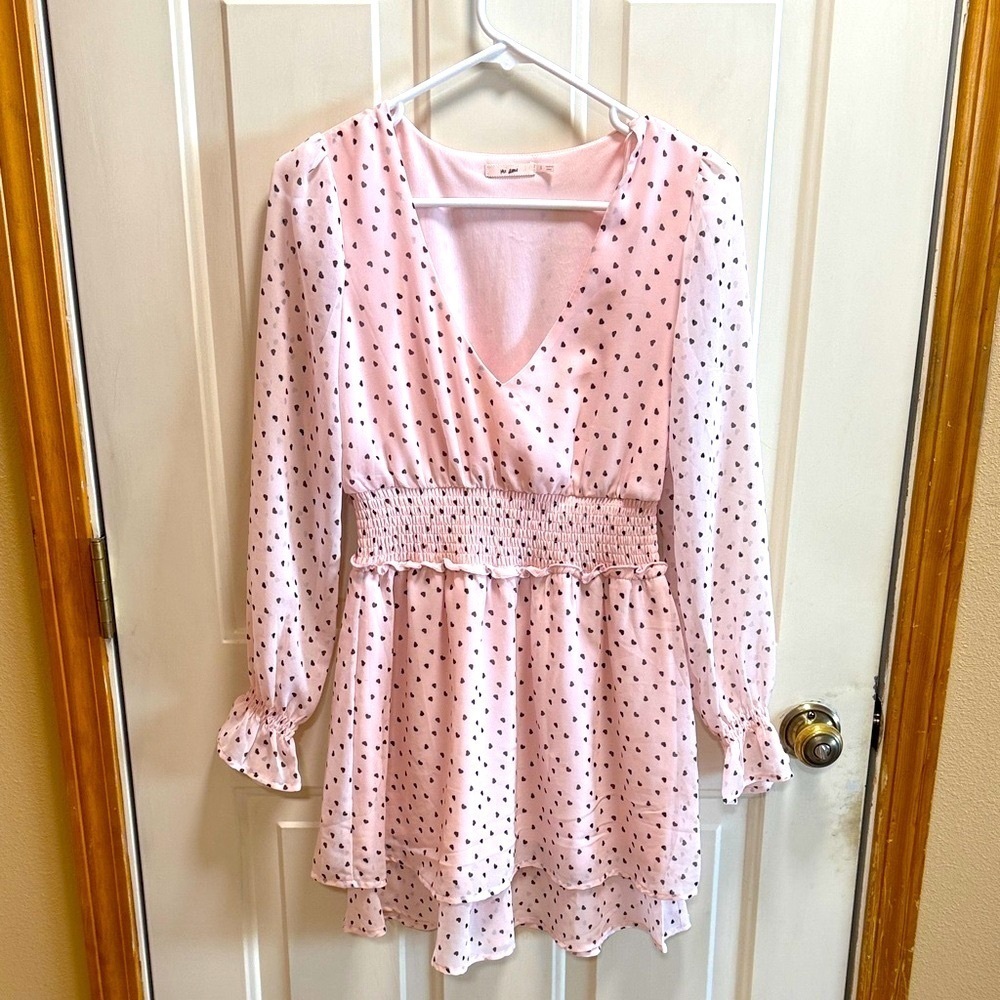 Mi Ami Pastel Soft Baby Pink Polka Dot Heart Minidress size S